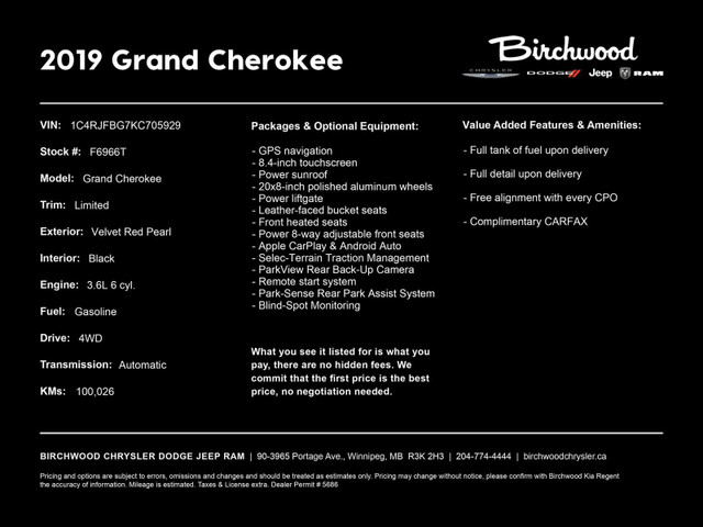 2019 Jeep Grand Cherokee Limited | No Accidents | Local | Sunroo in Cars & Trucks in Winnipeg - Image 2