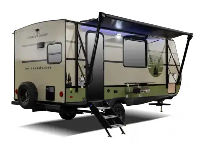 Forest River No Boundaries 18 Series travel trailer NB18.2 highlights: Queen Bed Full Bath Outside K...