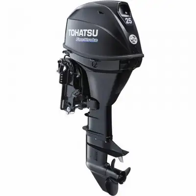 In Stock- Tohatsu MFS25DETL Remote Outboard Engine- Power Trim & Tilt Control box, cables, prop and...