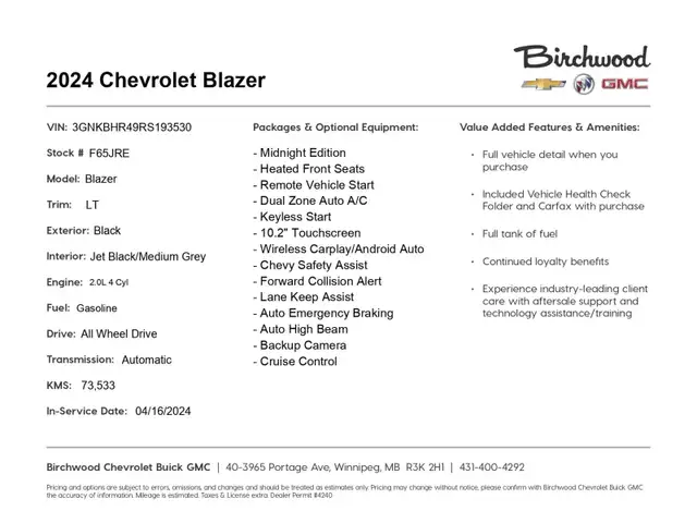 2024 Chevrolet Blazer LT Midnight Edition | Clean CARFAX in Cars & Trucks in Winnipeg - Image 3
