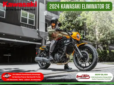 Only $48 per week, on the road.Jim Gilberts PowerSports is Introducing the ALL NEW 2024 Kawasaki Eli...