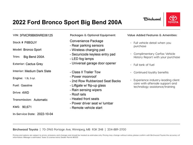 2022 Ford Bronco Sport Big Bend | New Tires | Local | No Acciden in Cars & Trucks in Winnipeg - Image 2
