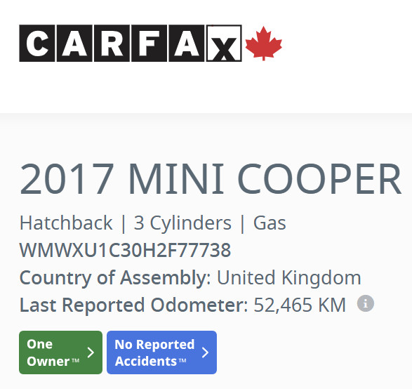 2017 MINI Cooper Hardtop 5 Door ONE OWNER! 56300 KM! CERTIFIED! in Cars & Trucks in Calgary - Image 2