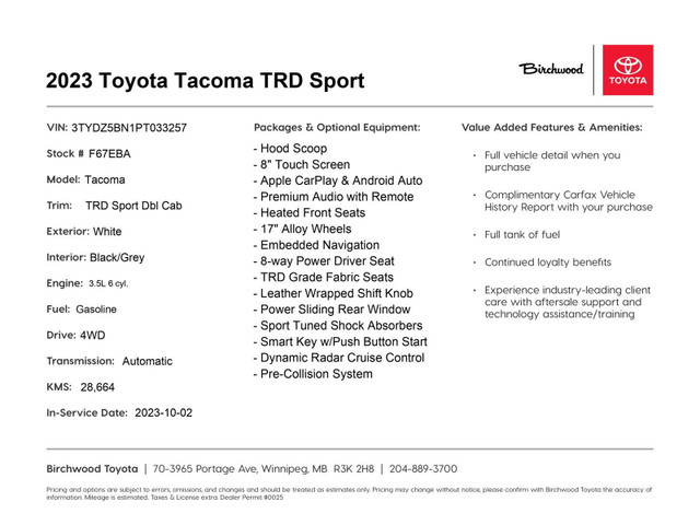 2023 Toyota Tacoma 4x4 Double Cab Auto TRD Sport | No Accidents  in Cars & Trucks in Winnipeg - Image 2