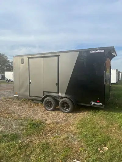 Haul-About Panther 7.5’ X 16’ 2X3500lb Axles 7’ interior Height Two Tone Exterior Charcoal/Black UTV...