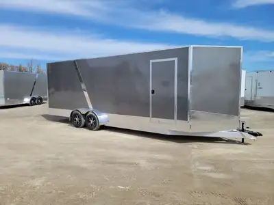 7x22' Grey Cargo Enclosed Trailer 3'6" V-nose 7' Interior Height 32" Curb side door Rear ramp with s...