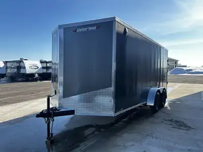in stock 2025 Weberlane 7x16 steel Tandem Axle V-Nose Trailer Steel Frame Aluminum Cladding Rear Ram...