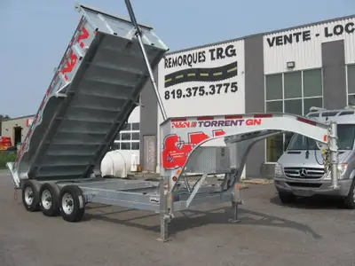 Dompeur 7X16 .. Galvanisé a chaud .. 3 essieux 7000 lbs chacune .. Gooseneck .. Rampe en tiroir incl...