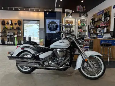 In stock we have a new 2023 Suzuki Boulevard C50T in Pearl Brilliant White for sale NOW at ATC CORRA...