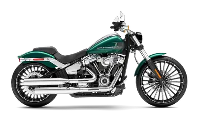 Dripping with chrome, the Harley-Davidson Breakout 117 is a raked-out cruiser that packs Milwaukee-E...