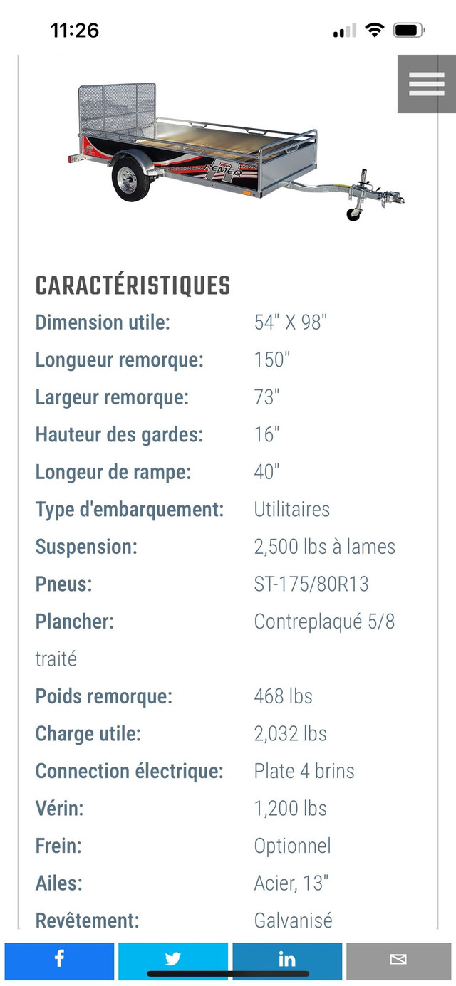 2024 REMEQ Remorque utilitaire galvanisée 54x98 in Travel Trailers & Campers in Lac-Saint-Jean - Image 3