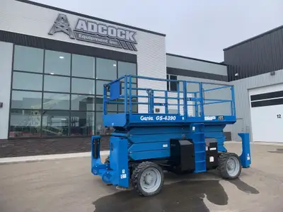USED 2014 GENIE GS-4390RT ROUGH TERRAIN SCISSOR LIFT! IN STOCK IN EDMONTON. WE SHIP ANYWHERE IN NORT...