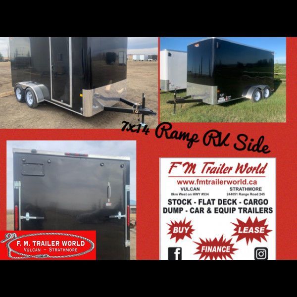 2023 Prairie Road 7x14 Sport Cargo Trailer Tandem Black Ramp Door