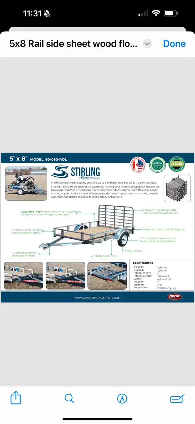 2025 5 x 8 galvanized cargo utility trailer Ramp gate 1500lb cap in Cargo & Utility Trailers in Mississauga / Peel Region - Image 6