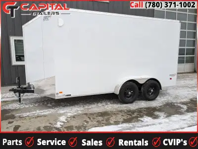 New! 2024 Bravo Enclosed Cargo Trailer 7' x 14' V-Nose, Ramp Door, Scout Series White Bonded .030in....