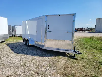 7x16'x6'6" 5' V-nose 32" Curb side door Front Ramp Rear ramp with spring assist One piece aluminum r...