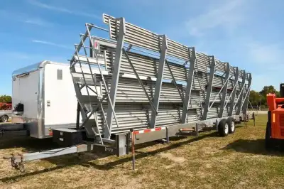 GRAND STANDS. PULL-TYPE, 8 ROWS OF SEATS, SEATING FOR APPROX 230 PEOPLE, 2 X 2000 LB AXLES, ELECTRIC...
