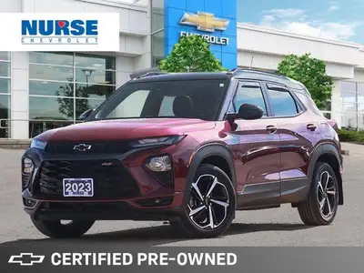 This 2023 Chevrolet Trailblazer RS boasts a striking Crimson Metallic exterior and a sporty Jet Blac...