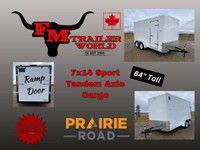 2023 Prairie Road 7x14 Sport Cargo Trailer Tandem White Ramp Doo