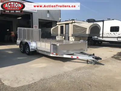 ACTION SERIES 80" X 16' ALL ALUMINUM UTILITY TRAILER WITH SOLID ALUMINUM SIDES AND TOP TIE DOWN RAIL...