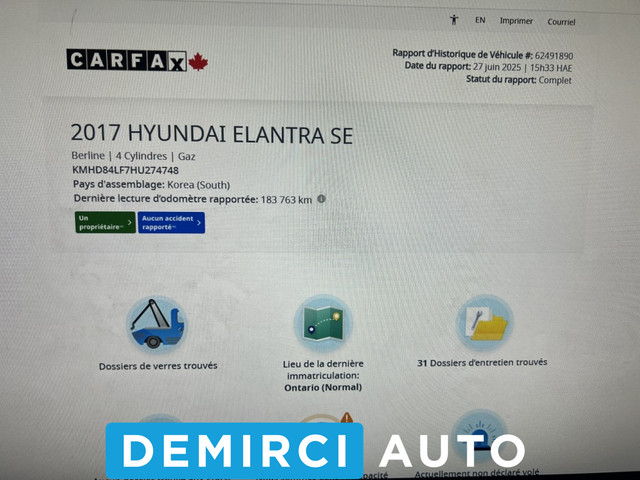 2017 Hyundai Elantra **GL**JAMAIS ACCIDENTEE**SAAQ CERTIFIEE**CA in Cars & Trucks in Laval / North Shore - Image 2