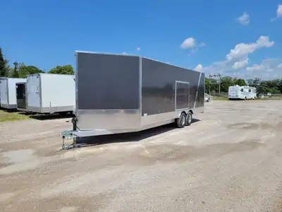 This beautiful 102"x22'+5' V-nose Cargo Enclosed Aluminum Trailer with side door is 27' of total int...