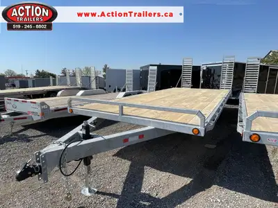 ACTION SERIES 102" X 20' +4' TANDEM AXLE 14 K DECKOVER W/ HOT DIP GALVANIZED UPGRADE & REAR STAND UP...