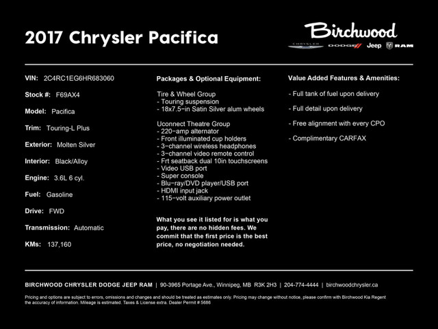 2017 Chrysler Pacifica Touring-L Plus | New Tires | New Brakes | in Cars & Trucks in Winnipeg - Image 2