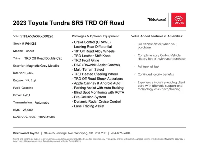 2023 Toyota Tundra SR TRD Off Road Double Cab | Wireless CarPlay in Cars & Trucks in Winnipeg - Image 3