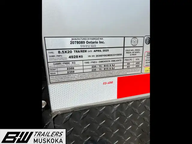 2025 Canadian Trailer Company 8.5' by 20' in Cargo & Utility Trailers in Muskoka - Image 3