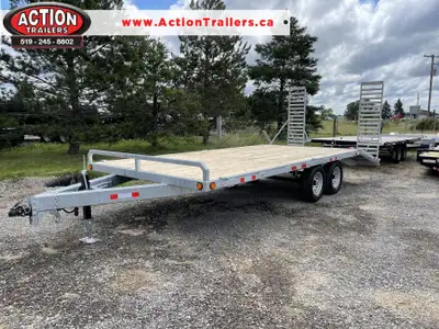 ACTION SERIES 102" X 20' TANDEM AXLE FLAT BED DECK OVER W/ REAR STAND UP RAMPS!! HOT DIPPED GALVANIZ...