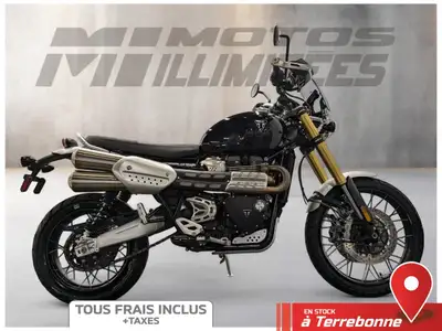 TRIUMPH SCRAMBLER 1200 XE 2024 Noir 7149 km au compteur. Motos Illimitées Terrebonne. Prix de vente...