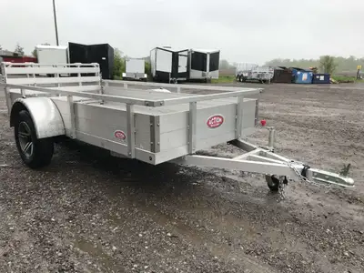 ACTION HOMEOWNERS SERIES 5 X 10 ALUMINUM UTILITY TRAILER WITH SOLID ALUMINUM SIDES AND TOP TIE DOWN...