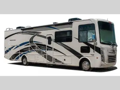 Thor Motor Coach Hurricane Class A gas motorhome 29M highlights: Exterior Kitchen & TV Full-Wall Sli...