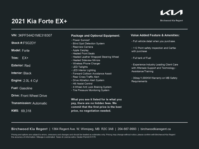 2021 Kia Forte EX+ New Tires | Sunroof | Heated Seats in Cars & Trucks in Winnipeg - Image 2