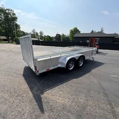 Grand River Trailer Sales Aluminum 7x14 Tandem Axle Landscape Utility cargo Trailer straight rear ra...