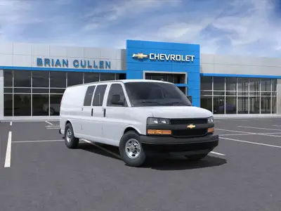 The 2025 Chevrolet Express Cargo Van, presented in a classic white tone, offers the robust handling...
