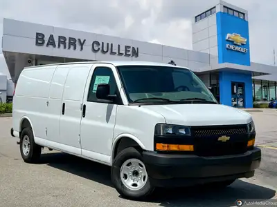 Explore the 2025 Chevrolet Express Cargo Van, in classic white, with an efficient rear-wheel-drive s...