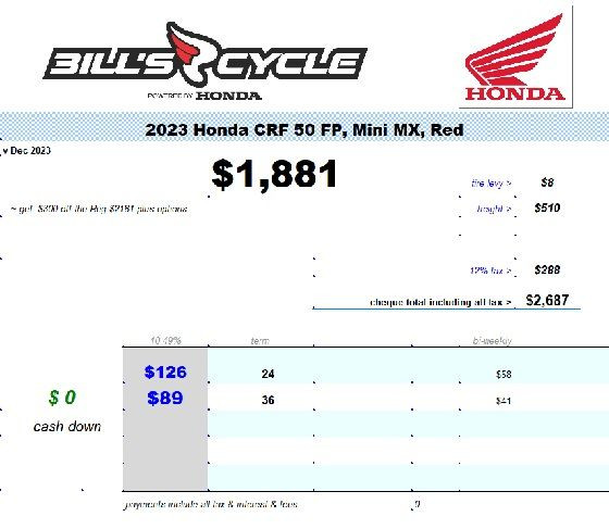 2023 HONDA CRF 50 FP Mini MX Red in Dirt Bikes & Motocross in Winnipeg - Image 3