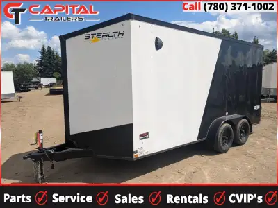 New! 2025 Stealth Mustang Series 7FT x 16FT Enclosed Cargo Trailer (7000LB GVW) 2 Tone White/Black I...