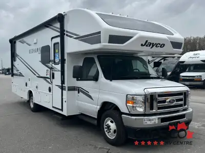 Jayco Redhawk Class C gas motorhome 26M highlights: Queen Murphy Bed Rear Bath 50in.in. LED HD Smart...