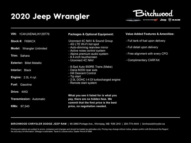 2020 Jeep Wrangler Sahara | New Rear Shocks | New Front and Rear in Cars & Trucks in Winnipeg - Image 3