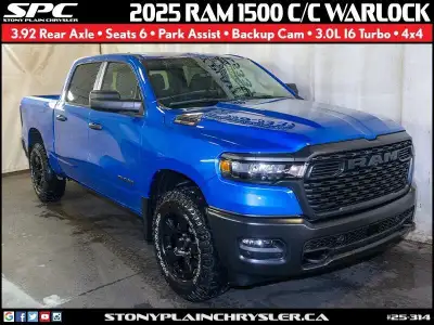 This 2025 Ram 1500 Crew Cab Warlock 4x4 pickup truck with 3.92 rear axle ratio, tow hitch, fog lamps...