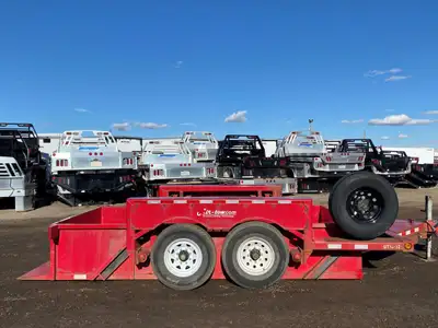 2021 AIR-TOW UT14-12 TANDEM AXLE UTILITY TRAILER Color: Red Ground Level Loading Non-Tilting Deck Ax...
