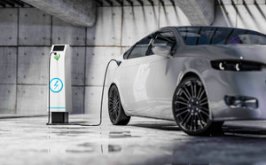 Charging an electric car with a public charger in a parking lot