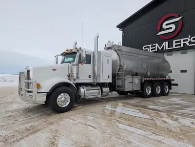 1 Owner 2024 Peterbilt 367 Tanker Truck with Jasper TC407 Stainless Steel 21,388 L Base Emissions Wa...