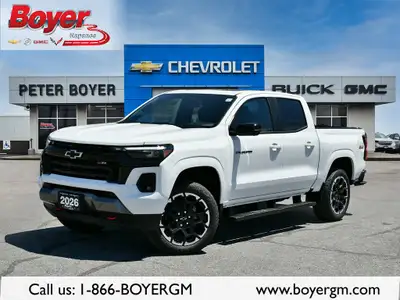 Experience the 2026 Chevrolet Colorado 4WD Z71 Crew Cab Short Box in a striking Summit White finish,...