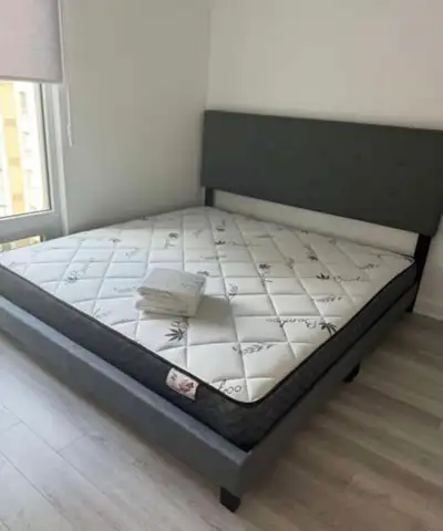 Upholstered Queen Platform Bed with Headboard – Minimalist Style, View more