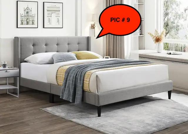 KINGSTON BED - GREY TUFTED LINEN STYLE PLATFORM BED ONLY $299 in Beds & Mattresses in Kingston - Image 2