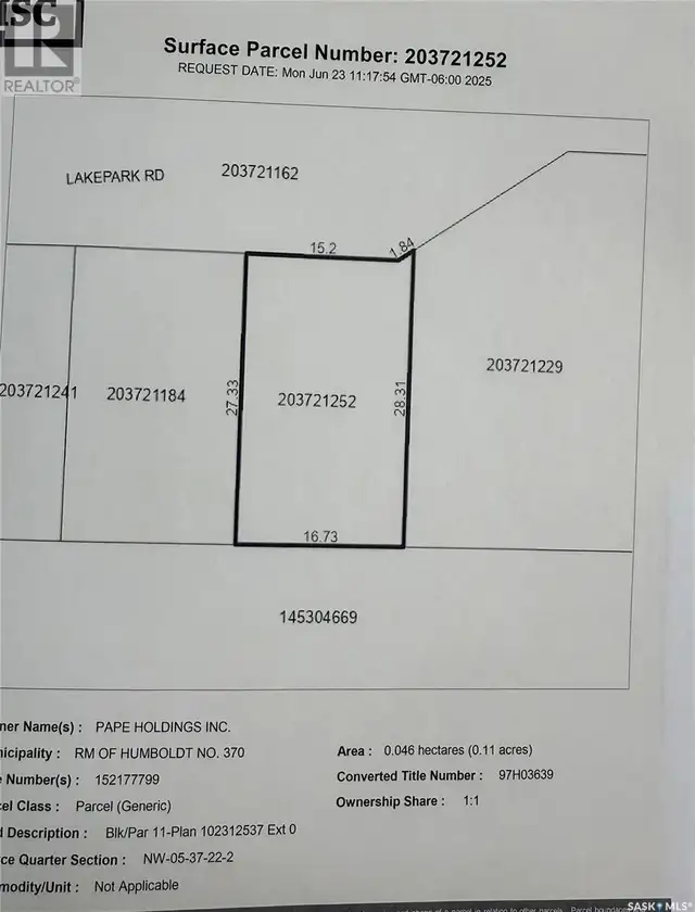12 Lakepark ROAD Humboldt Rm No. 370, Saskatchewan in Land for Sale in Saskatoon - Image 3